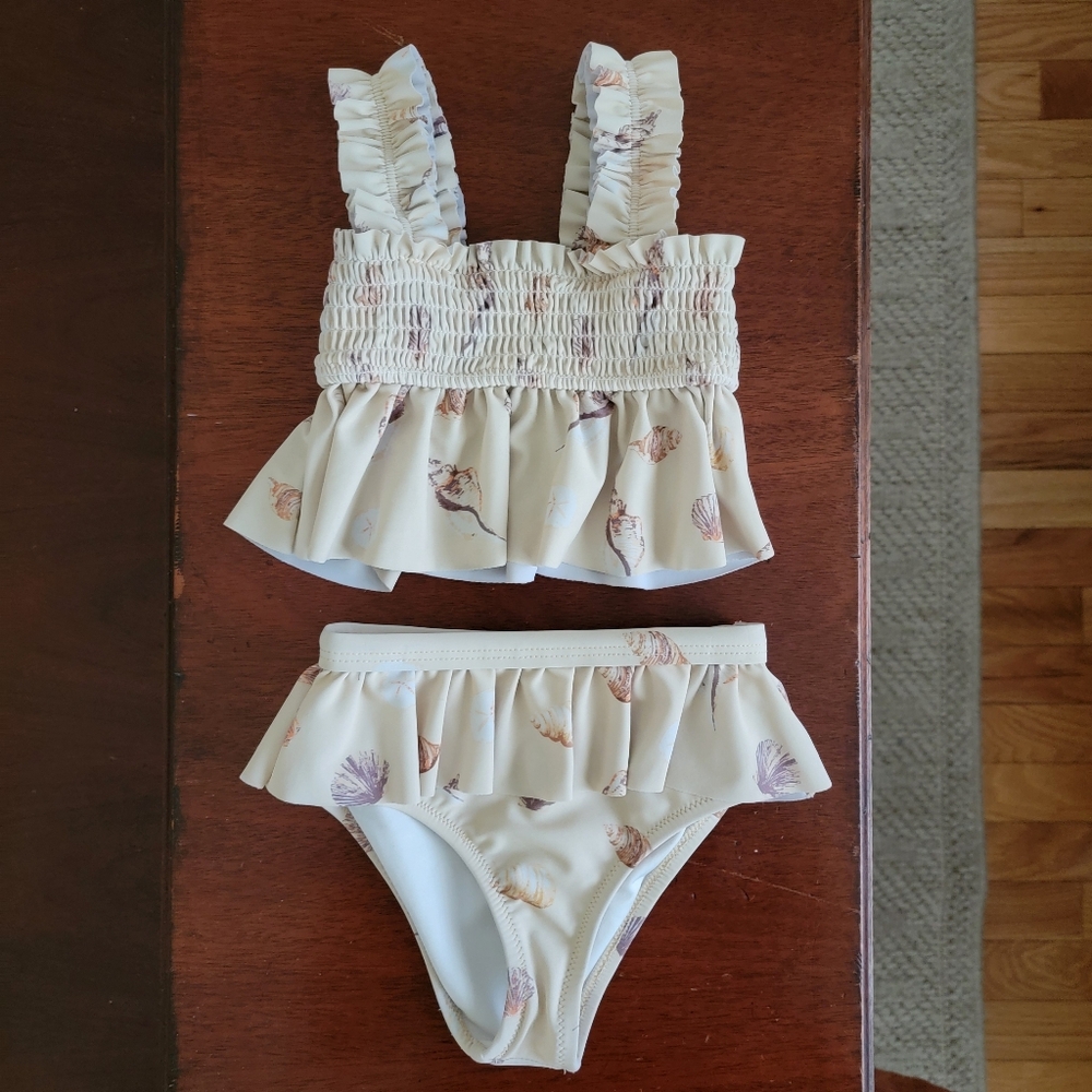 Milkbarn Seashells Ruffle Two Piece Swimsuit Girls